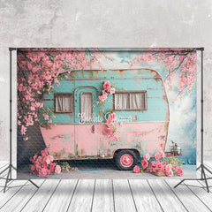 Lofaris Shabby Blue Pink RV Peach Flower Spring Backdrop