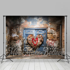 Lofaris Shabby Brick Wall Heart Valentines Day Backdrop