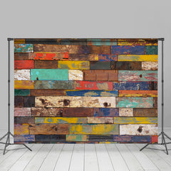 Lofaris Shabby Colorful Graffiti Wood Block Photo Backdrop