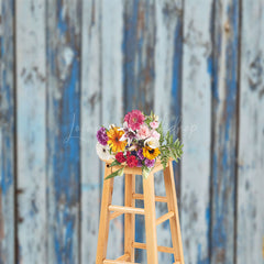 Lofaris Shabby Faded Blue Grey Stripe Wood Grain Backdrop