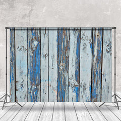 Lofaris Shabby Faded Blue Grey Stripe Wood Grain Backdrop