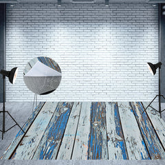 Lofaris Shabby Faded Blue Grey Stripe Wood Grain Floor Mat