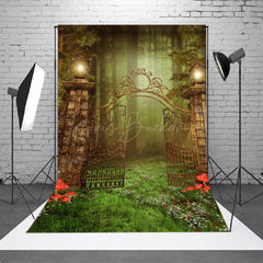 Lofaris Shabby Gate Floral Grassland Photography Backdrop