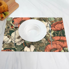 Lofaris Shabby Green Red Floral Vintage Set Of 4 Placemats