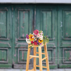 Lofaris Shabby Green Wooden Door Backdrop For Photography