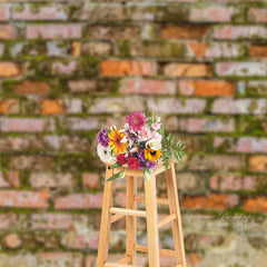 Lofaris Shabby Red Brick Moss Wall Backdrop For Photo Booth