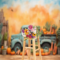 Lofaris Shabby Truck Pumpkin Carrots Easter Photo Backdrop