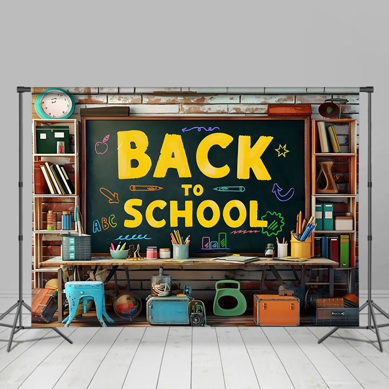 Lofaris Shabby Wall Blackboard Shelf Back To School Backdrop