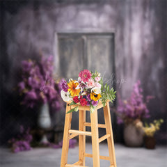 Lofaris Shabby Wall Purple Floral Door Photography Backdrop