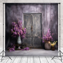 Lofaris Shabby Wall Purple Floral Door Photography Backdrop