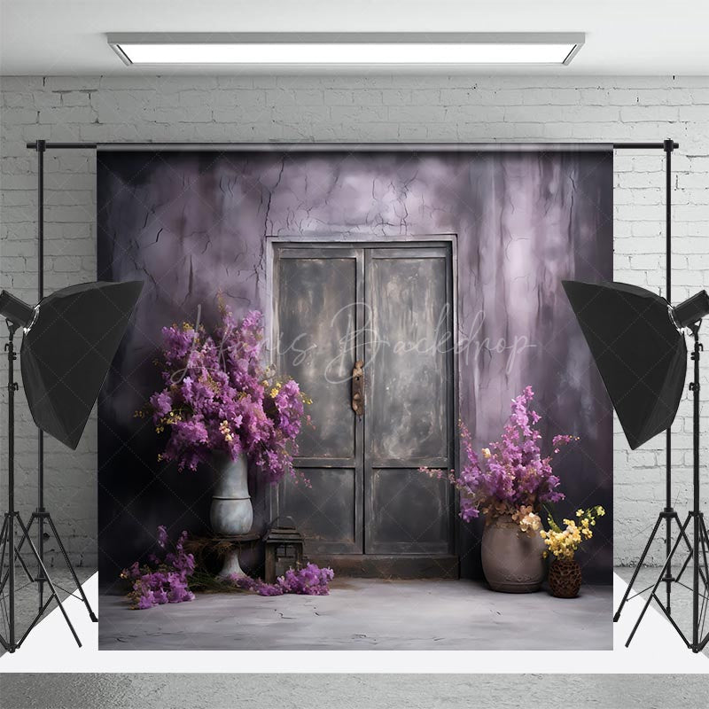 Lofaris Shabby Wall Purple Floral Door Photography Backdrop