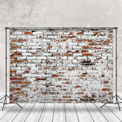 Lofaris Shabby White Brushed Red Brick Wall Photo Backdrop