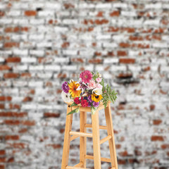 Lofaris Shabby White Brushed Red Brick Wall Photo Backdrop