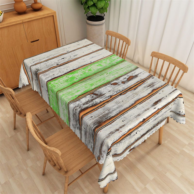 Lofaris Shabby White Green Wood Texture Rectangle Tablecloth