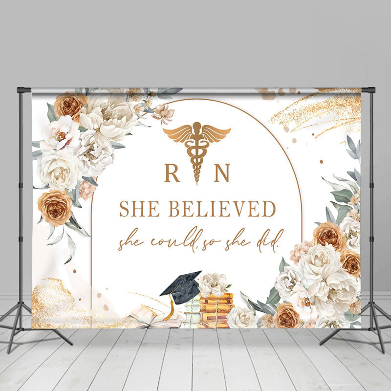 Lofaris She Believed Floral Graduation Backdrop For Girl