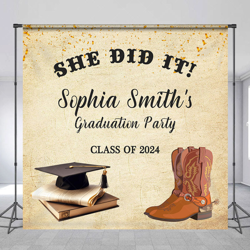 Lofaris She Did It Class 2024 Cowgirl Custom Grad Backdrop