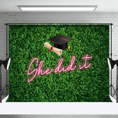 Lofaris She Did It Green Grass Happy Graduation Backdrop