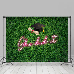 Lofaris She Did It Green Grass Happy Graduation Backdrop