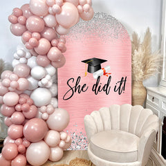 Lofaris She Did It Pink Silver Congrats Grad Arch Backdrop