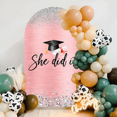 Lofaris She Did It Pink Silver Congrats Grad Arch Backdrop