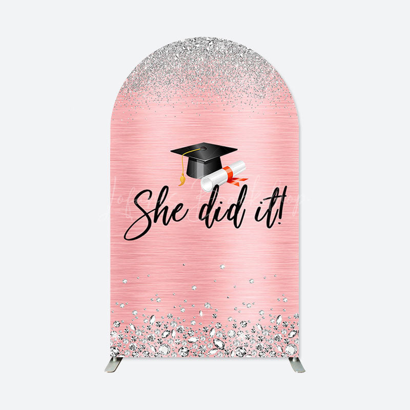 Lofaris She Did It Pink Silver Congrats Grad Arch Backdrop