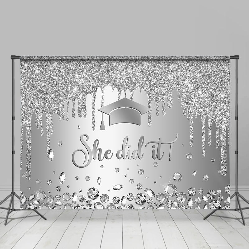 Lofaris She Did It Silver Diamond Simple Graduation Backdrop