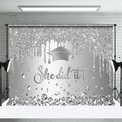 Lofaris She Did It Silver Diamond Simple Graduation Backdrop