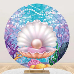 Lofaris Shell Pearl Coral Mermaid Scale Round Party Backdrop