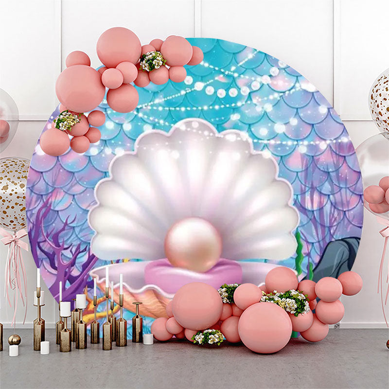 Lofaris Shell Pearl Coral Mermaid Scale Round Party Backdrop