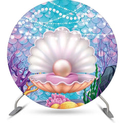 Lofaris Shell Pearl Coral Mermaid Scale Round Party Backdrop