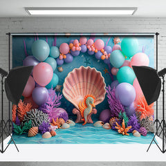 Lofaris Shell Seahorse Coral Mermaid Cake Smash Backdrop