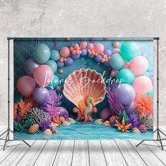 Lofaris Shell Seahorse Coral Mermaid Cake Smash Backdrop