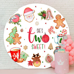 Lofaris Shes Two Sweet Round Christmas 2nd Birthday Backdrop