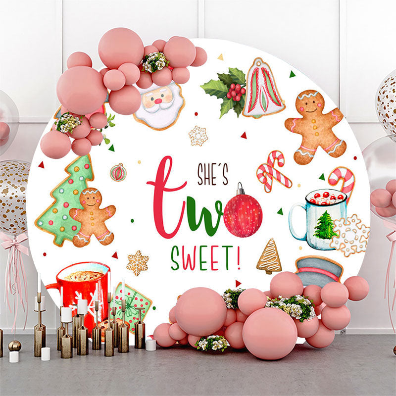 Lofaris Shes Two Sweet Round Christmas 2nd Birthday Backdrop