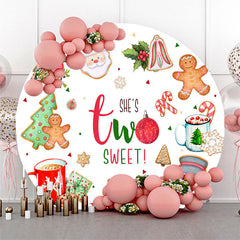 Lofaris Shes Two Sweet Round Christmas 2nd Birthday Backdrop