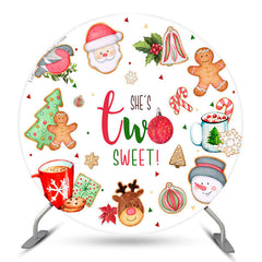 Lofaris Shes Two Sweet Round Christmas 2nd Birthday Backdrop