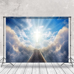 Lofaris Shining Cross Clouds Step Memorial Photo Backdrop