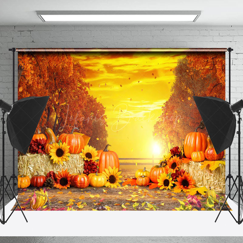 Lofaris Shining Sunset Pumpkin Sunflower Backdrop Photo Booth