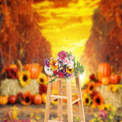 Lofaris Shining Sunset Pumpkin Sunflower Backdrop Photo Booth