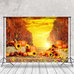 Lofaris Shining Sunset Pumpkin Sunflower Backdrop Photo Booth