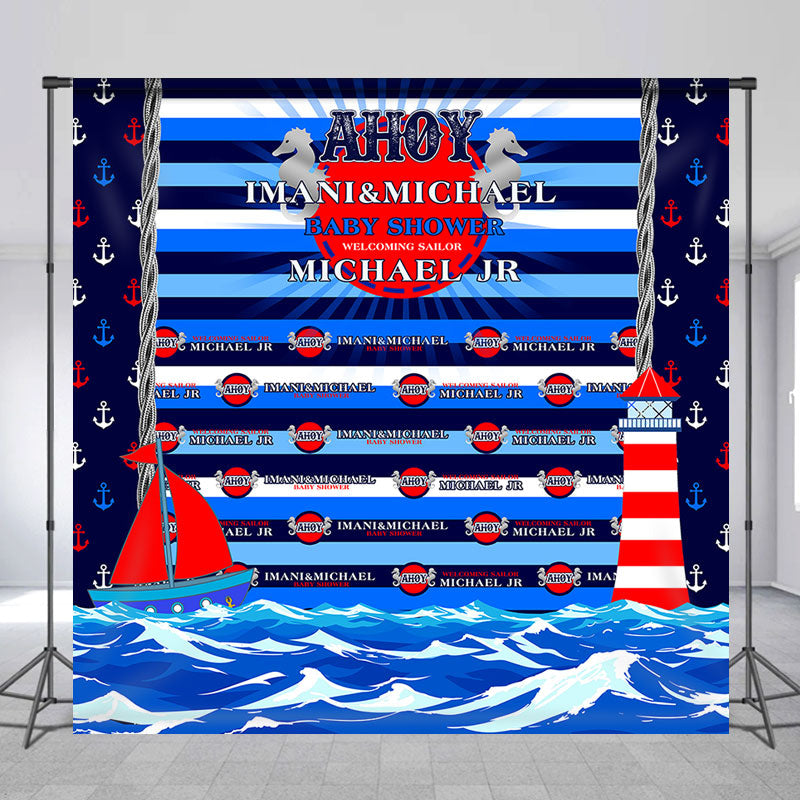 Lofaris Ship Lighthouse Ahoy Custom Baby Shower Backdrop