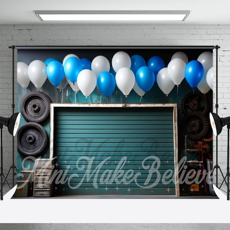 Lofaris Shutter Doors Tire Balloons Happy Birthday Backdrop