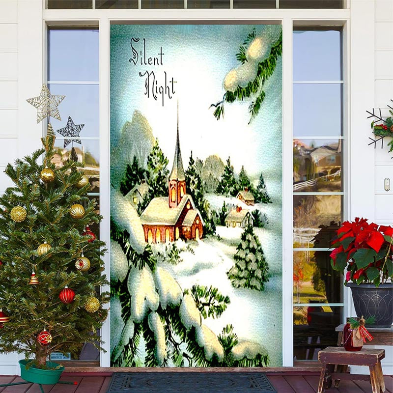 Lofaris Silent Night Snowy House Tree Christmas Door Cover