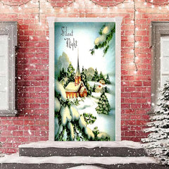 Lofaris Silent Night Snowy House Tree Christmas Door Cover