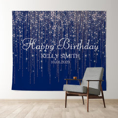 Lofaris Silver And Pink Glitter Blue Custom Birthday Backdrop