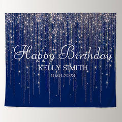 Lofaris Silver And Pink Glitter Blue Custom Birthday Backdrop