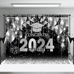 Lofaris Silver Balloon Flag Congrats Class Of 2024 Backdrop