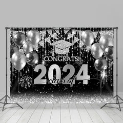 Lofaris Silver Balloon Flag Congrats Class Of 2024 Backdrop