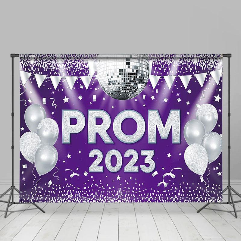 Lofaris Silver Balloon Flag Disco Purple Prom 2023 Backdrop