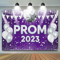 Lofaris Silver Balloon Flag Disco Purple Prom 2023 Backdrop